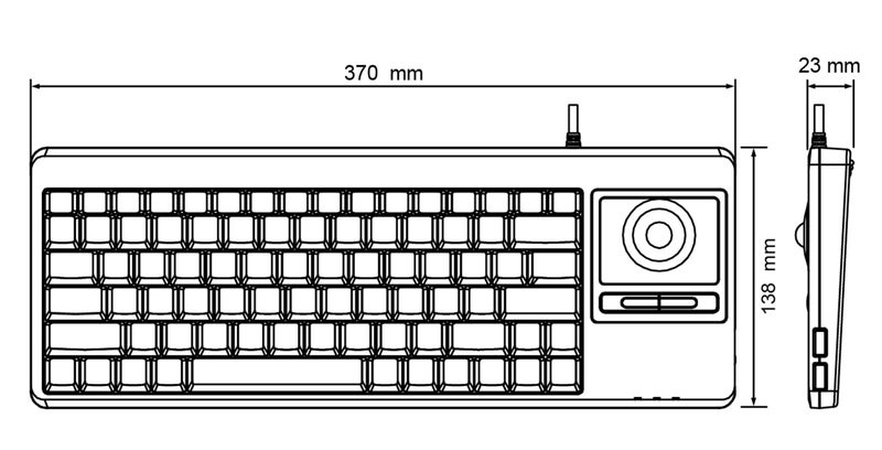 Perixx PERIBOARD-514H Plus Wired Keyboard with Trackball - 14.57x5.39x1.02 Inch - USB Port with 2 Hubs, US English Layout, Black - Image 3